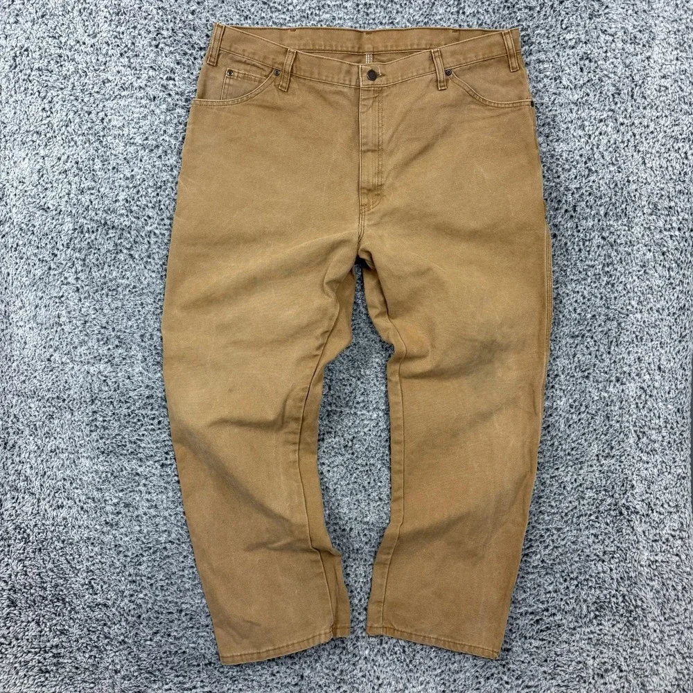 Dickies Pants Mens 40x32 Brown Canvas Carpenter Workwear Utility Regular Fit